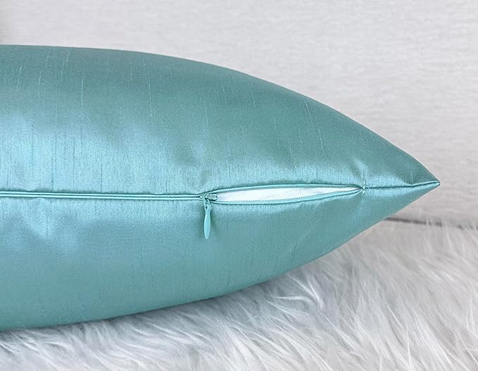 Aiking Home 18x18 Inches Faux Silk Square Throw Pillow Cover, Zipper Closure, Aqua (Set of 2)