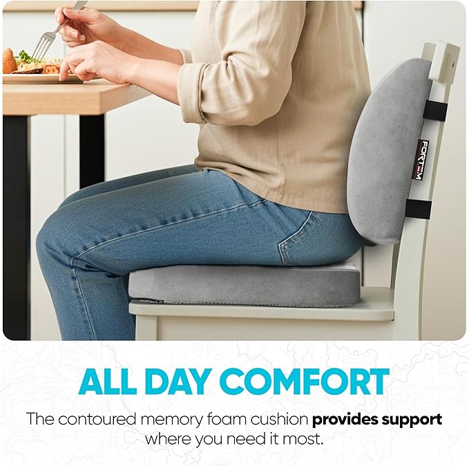FORTEM Seat Cushion, Office Chair Cushion, Lumbar Support Pillow for Office Chair, Memory Foam Sciatica Coccyx Tailbone Pressure Pain Relief, Car Sitting Pad, Washable Non Slip