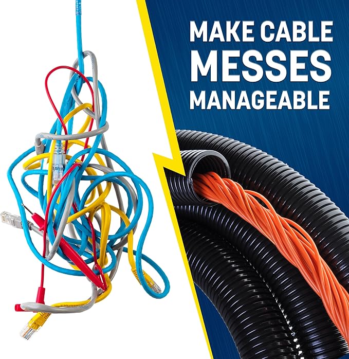 GS Power 1/2 Inch x 50ft Split Wire Loom Tubing, Split Cable Sleeve Cord Protector for Industrial Electrical Wires, Automotive Wire Cover Flexible, High Temperature Cable Conduit, Wrap