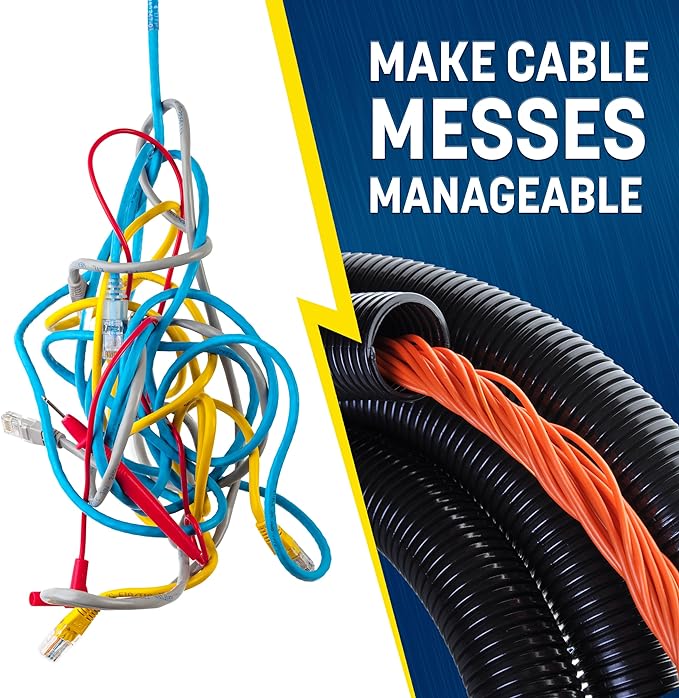 GS Power 3/8 Inch x 50 Ft Split Wire Loom Tubing, Split Cable Sleeve Cord Protector for Industrial Electrical Wires, Automotive Wire Cover Flexible, High Temperature Cable Conduit, Wrap