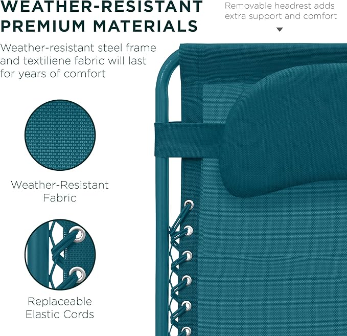 Best Choice Products Oversized Zero Gravity Chair, Folding Outdoor Patio Lounge Recliner w/Cup Holder Accessory Tray, Pillow - Peacock