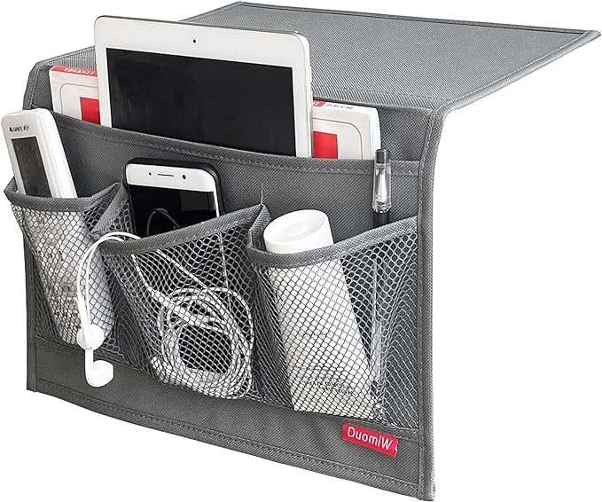 Bedside Storage Organizer, Bedside Caddy, Table Cabinet Storage Organizer, TV Remote Control, Phones, Magazines, Tablets, Accessories, Grey