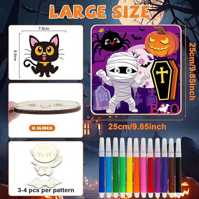 Halloween Wooden Puzzles for Toddlers Halloween Puzzles Coloring Craft Kits for Kids Boys Girls Montessori Toys Halloween Party Favors Treat Bag Gifts Educational Learning Jigsaw Puzzle, 3 Pack