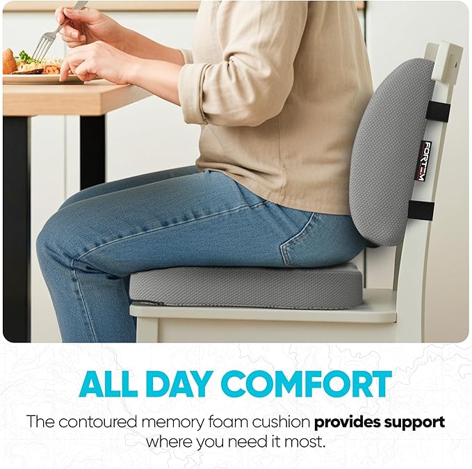 FORTEM Seat Cushion, Office Chair Cushion, Lumbar Support Pillow for Office Chair, Memory Foam Sciatica Coccyx Tailbone Pressure Pain Relief, Car Sitting Pad, Washable Non Slip