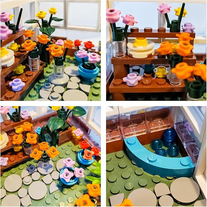 QLT White Flowers House Building Set, Compatible with Lego Flower Friends House Create Elegance and Warmth Environment, Greenhouse Building Toy, Nice Gift for Boys, Girls and Adult (639 Pcs)