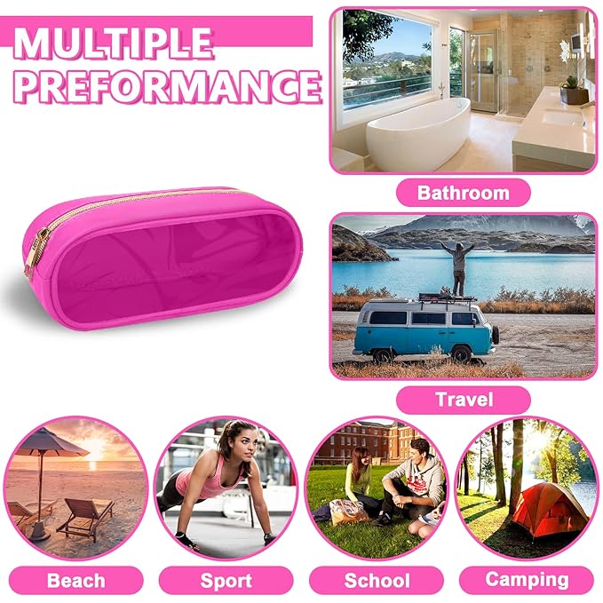 UIXIZQ Clear Small Pencil Pouch Makeup Bag for Purse,Nylon&PVC Pencil Case Waterproof Makeup Brush Holder with Zipper,Preppy Transparent Pen Bag Travel Cosmetic Bag for Women Office(Slim-Hot Pink)