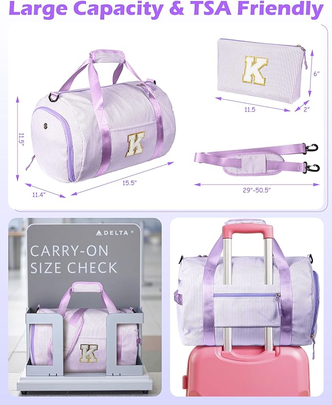 5 6 7 8 9 Year Old Girl Birthday Gifts, Girls Travel Duffle Bag, Kids Initial Overnight Duffel Bags with Shoe Compartment, Personalized Dance Bag with Cosmetic Pouch, Trendy Stuff (Letter Z)