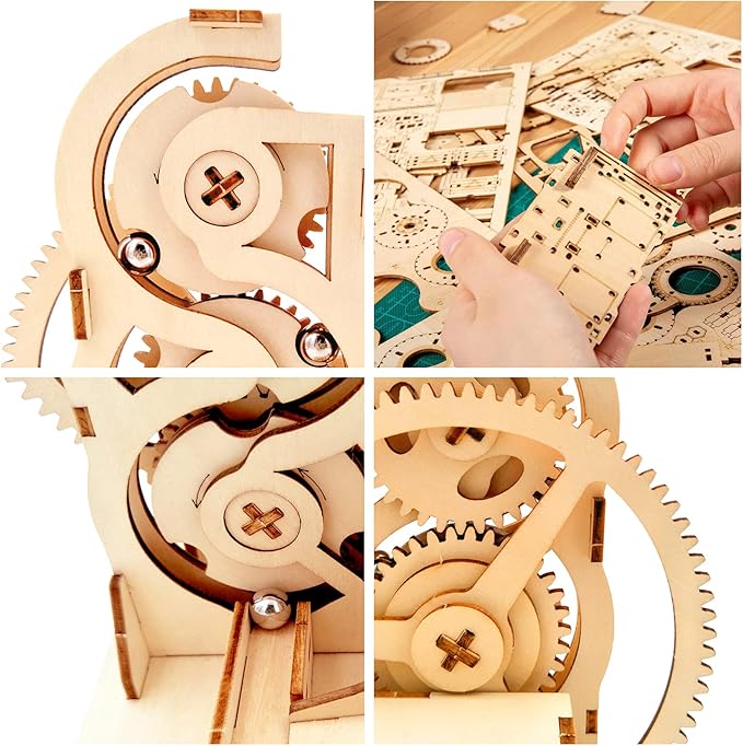 Solar 3D Wooden Puzzle Marble Run DIY Model Kit Craft Sets Educational Wood Mechanical Building Toys STEM Science Experiments Projects Birthday Gift for Adult Men Kids Age 8 10 12 14＋