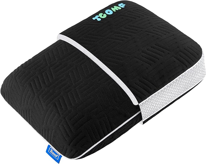 TCOMF Kids Camping Pillow: Dual-Cover Memory Foam Small Pillow; Medium-Firm Camp Pillow | Mini Pillow w/ 5 Layers for Comfort and Support; Small Travel Pillow/Compact Pillow 10x16 Inches (Black)