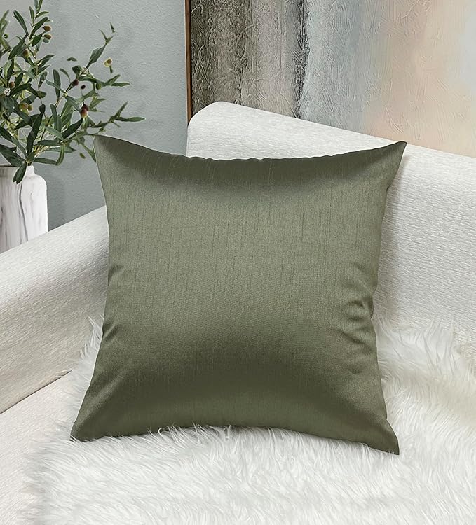 Aiking Home 24x24 Inches Faux Silk Square European Shams, Zipper Closure, Sage (Set of 2)