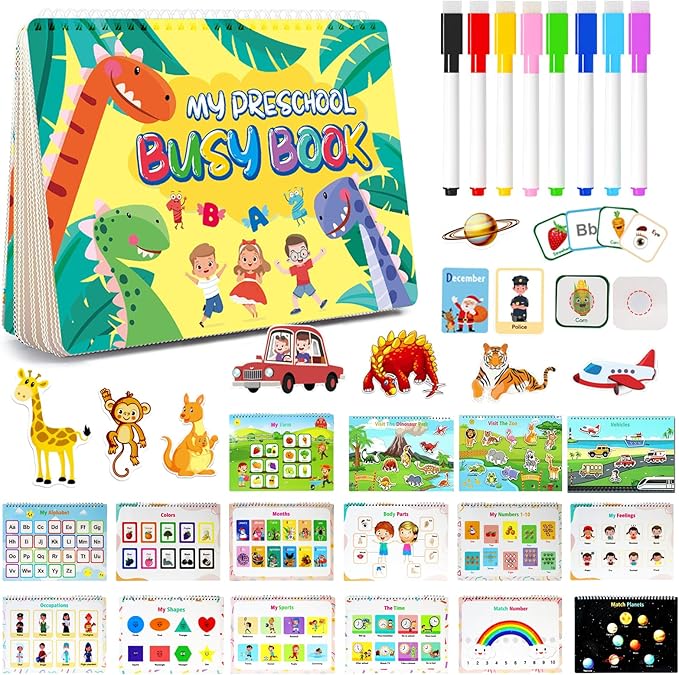 Montessori Busy Book for Toddlers 1-3 3-5, My Preschool Busy Book Sensory Toys for 3 4 5 6 Year Old Kids, Education Workbook Learning Activities - Christmas Birthdays Gifts for Boys and Girls