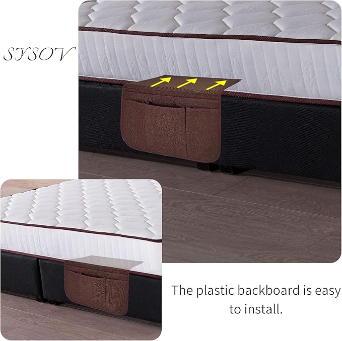 Bedside Caddy Bedside Storage Organizer Magazine Phone Tablet iPad Remote Holder, Organizer Caddy for Home College Dorm Bed, Sofa, Bunk Bed (Brown)