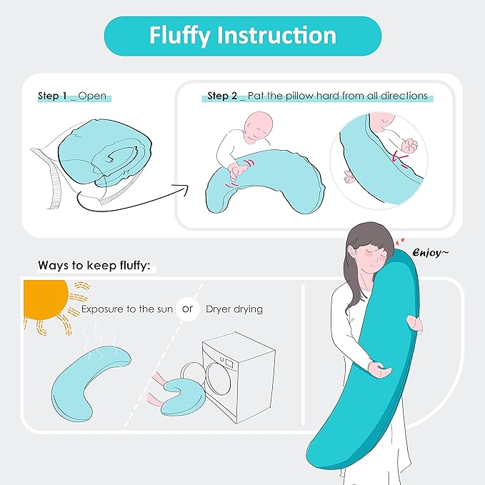 BYRIVER Firm C Shaped Body Pillow for Side Sleeping Women Men, Cooling Pregnancy Pillows for Sleeping, Washable Jersey Cotton Cover, Gifts for New Mom Women (Baby Shark)
