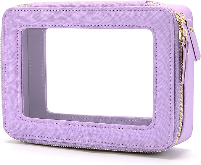 Aveniee Clear Makeup Bag Organizer, Travel Toiletry Bag Cosmetic Case for Women, Portable Make Up Skincare Pouch Car Organizer Bag with Zippers for Essentials,Lilac