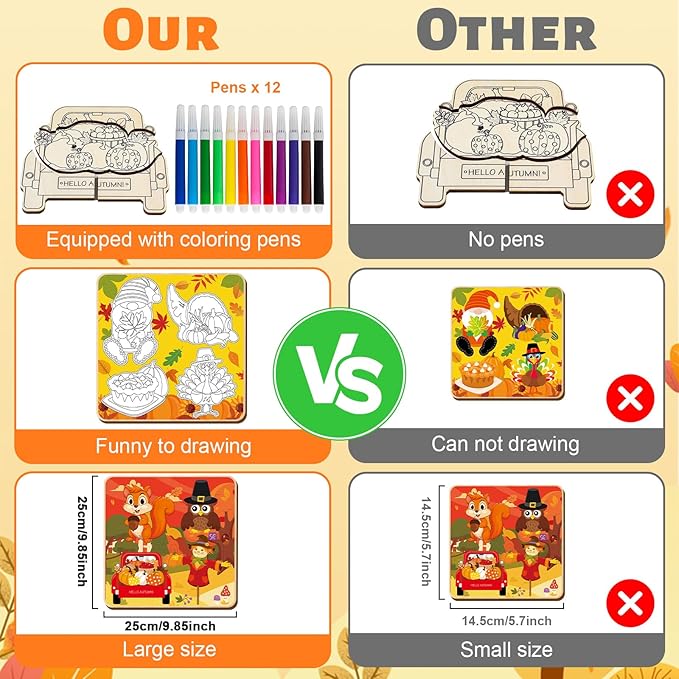 Fall Thanksgiving Wooden Puzzles for Toddlers Autumn Puzzles Coloring Craft Kits for Kids Boys Girls Montessori Toys Harvest Party Favors Treat Bag Gifts Educational Learning Jigsaw Puzzle, 3 Pack