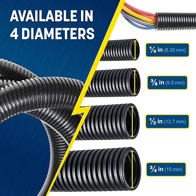 GS Power 3/8 Inch x 50 Ft Split Wire Loom Tubing, Split Cable Sleeve Cord Protector for Industrial Electrical Wires, Automotive Wire Cover Flexible, High Temperature Cable Conduit, Wrap