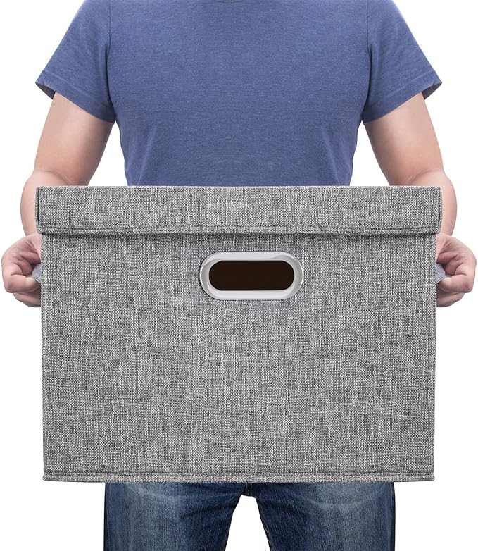 TYEERS Large Collapsible Storage Bins with Lids, Organization Bins for Closet Storage, Clothes Storage, Folding Storage Box with Lids for Home Office Storage - 2 Pack - Gray