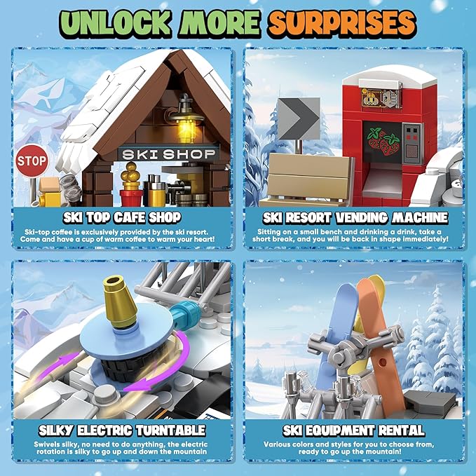 Ski Slope Building Block Sets for Adults, Ski Resort Building Toy with a Ski Shop and Snow Mobile, Architecture Building Block Models Construction, Ideal Gift for Adult Teen and Ski Fans (2200PCS)