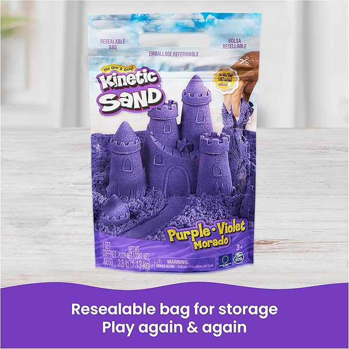 Kinetic Sand, 2.5lbs Purple Play Sand, Moldable Sensory Toys for Kids, Resealable Bag, for Ages 3 and up