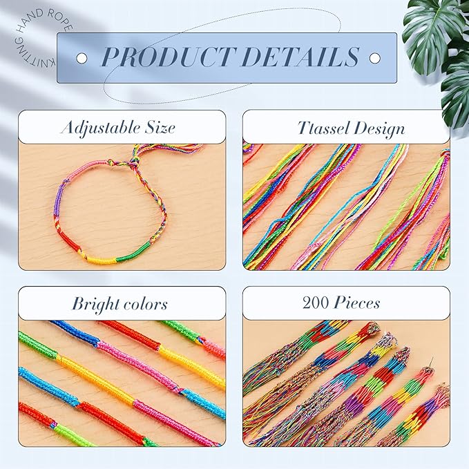 Henoyso 200 Pieces Friendship Bracelets Bulk Handmade Braided String Colorful Braid Friendship Cords Strand Bracelet Party Supply Favors for Birthday Gifts(Classic Style)