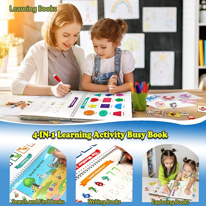 Busy Book for Toddlers, Preschool Learning Activities Book, 28 Pages Pre K Montessori Early Educational Learning Coloring Book, Autism Sensory Travel Toys, Gift Toys for Ages 3 4 5 6 7 Boys Girls