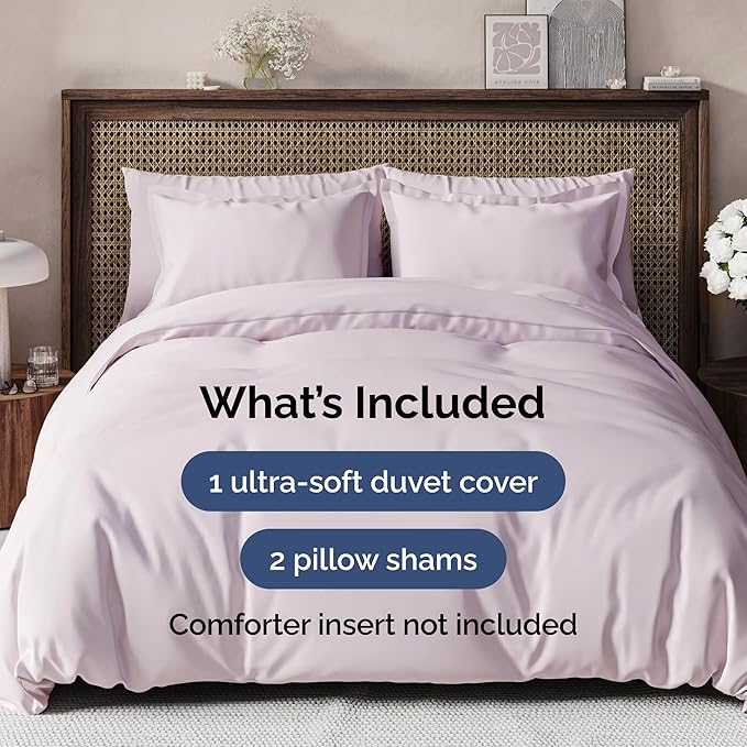 Duvet Cover King Size Set - Extra Soft King Size Duvet Cover 104 x 90 with 2 Pillow Shams - Hotel Luxury Easy Care & Fade Free w/Zipper Closures & Ties - Comfy Breathable Bedding Set (Light Lavender)
