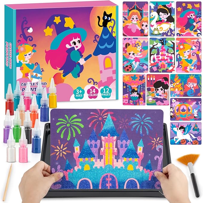 2 in 1 Foil Fun & Sand Art Kits for Kids, Princesses Crafts, No Mess DIY Creative Activity for Girls and Boys Ages 4-8, Learning Toy