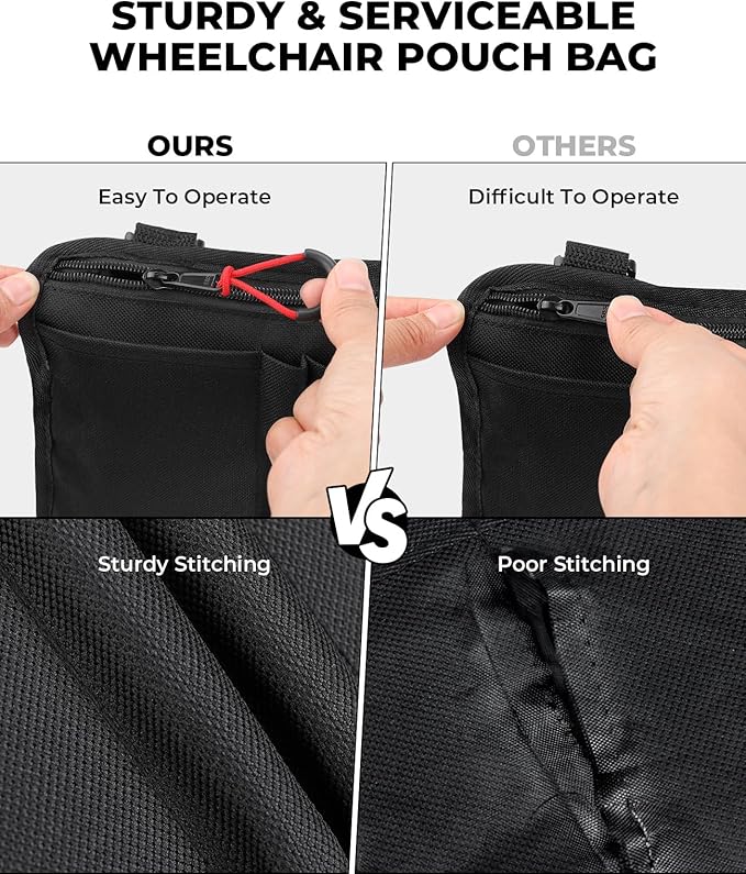 JOYTUTUS Walker Side Bag, Wheelchair Armrest Storage Pouch with Cup Holder, Wheelchair Accessories for Seniors, Walker Bag Cup Holder for Walker, Rollator, Electric Scooter or Wheelchair Black