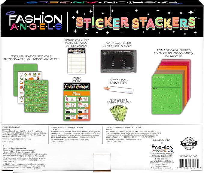 Fashion Angels Sushi Sticker Stackers, Foam Sticker Stacking Set with 3D Modeling, Includes Play & Pretend Food Stackable Stickers, Craft Activity Kit for Kids