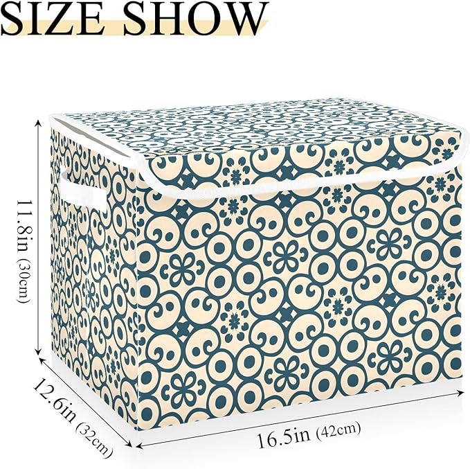 senya Large Storage Bins with Linen Collapsible Foldable Storage Cubes Fabric Closet Organizer Containers box with Flip-Top Lid for Home Bedroom Office 16.7 x 12.6 x 11.8in (Abstract Ornament)