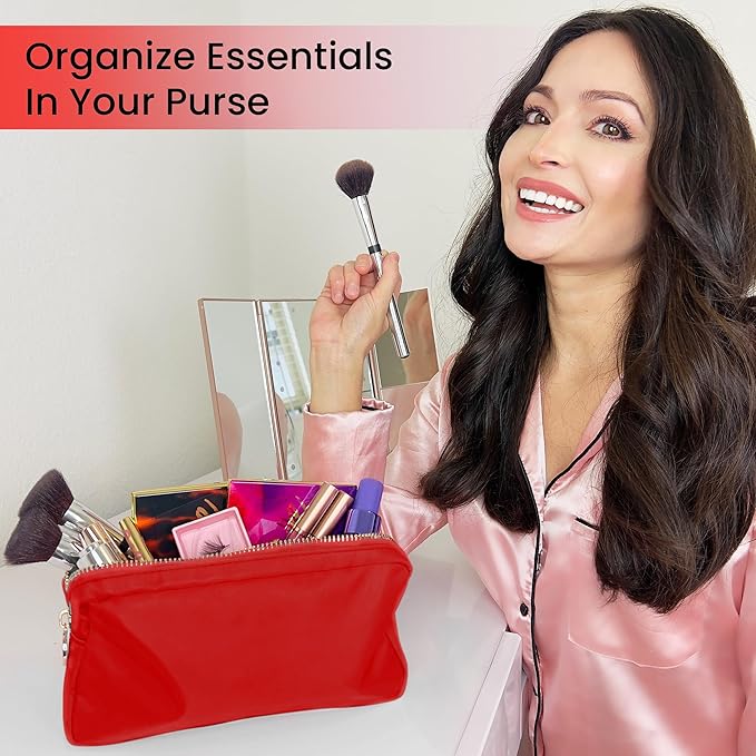 DANCOUR Nylon Makeup Bags for Women Large Preppy Travel Toiletry Pouch Cosmetic Bag Makeup Organizer