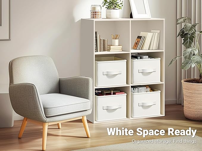 3 Pack Fabric Storage Bins for Shelves | 11.5x8.75x6.5in Storage Baskets | Fabric Closet Organizers and Storage Bins with Handles Home Organization| Linen Clothes Bins | White & Ivory