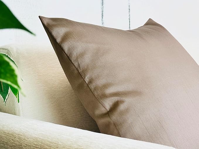 Aiking Home Collection 26x26 Inches Faux Silk Square European Shams, Zipper Closure, Sand (Set of 2)