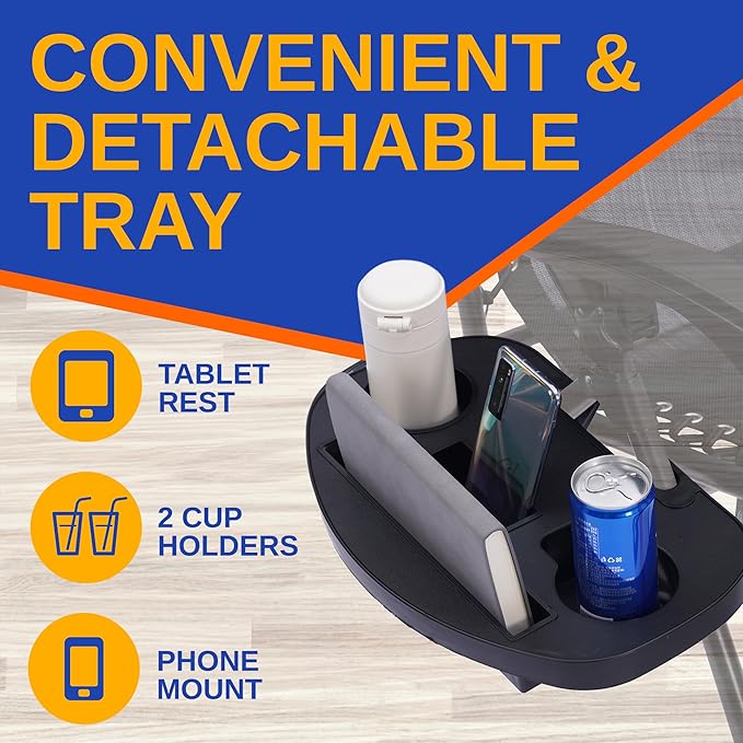 SereneLife Zero Gravity Outdoor Lounge Chairs 2 Pack – Folding Recliners with Side Table, Cup Holder & Padded Headrest – Adjustable Patio Chairs for Lawn, Garden, Deck, Camping (Black)