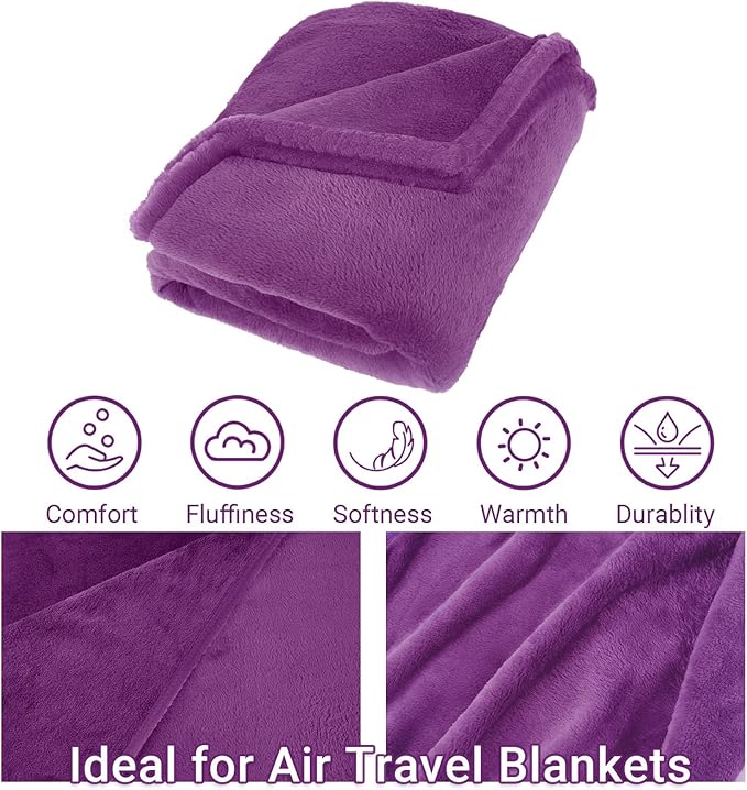 CLEXION Travel Blanket & Pillow Set, 300 GSM Soft Fleece, 60x43 Inches, 3-in-1 Airplane Blanket, Travel Pillow and Blanket Set, Travel Blanket Airplane Compact with Bag, Travel Essentials, Violet