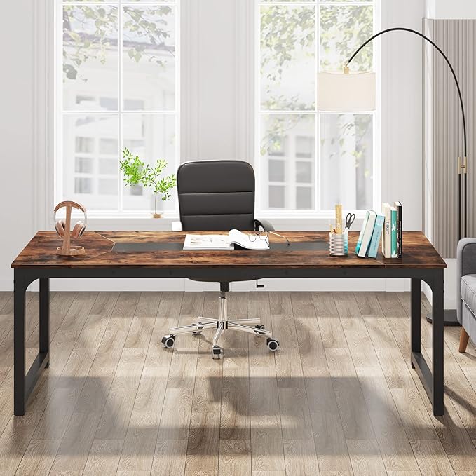 Tribesigns Modern Computer Desk, 78.7 x 39.4 inch X Large Executive Office Desk Computer Table Study Writing Desk Workstation for Home Office,Rustic/Black