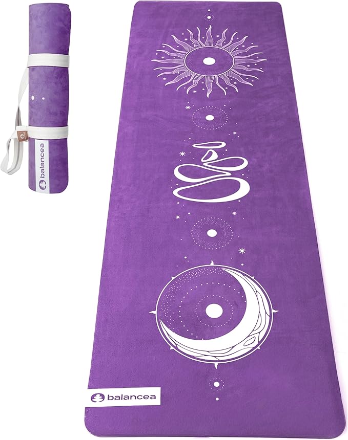Yoga Mat With Strap 5mm Non Slip Suede & TPE - Eco-Friendly Fitness & Exercise Mat for Home Gym, Pilates, Hot Yoga, and Meditation - Lightweight Durable 72 x 24 inch Workout Mat for Women, Men