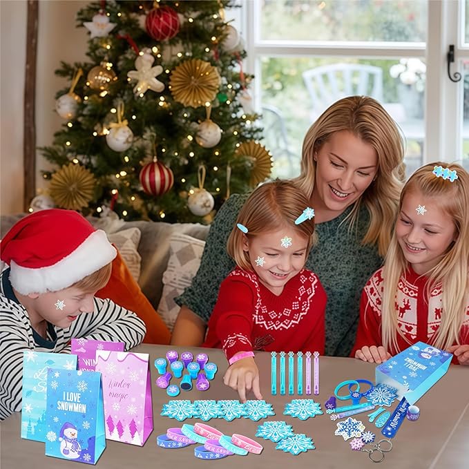 138Pcs Frozen Birthday Party Favors Pack for Girls Kids, Goodie Bag Stuffers Includ Hair Clips Notebooks Stamps Bracelets Keychains Bubble Wands Stickers for Frozen Winter Birthday Party Supplies