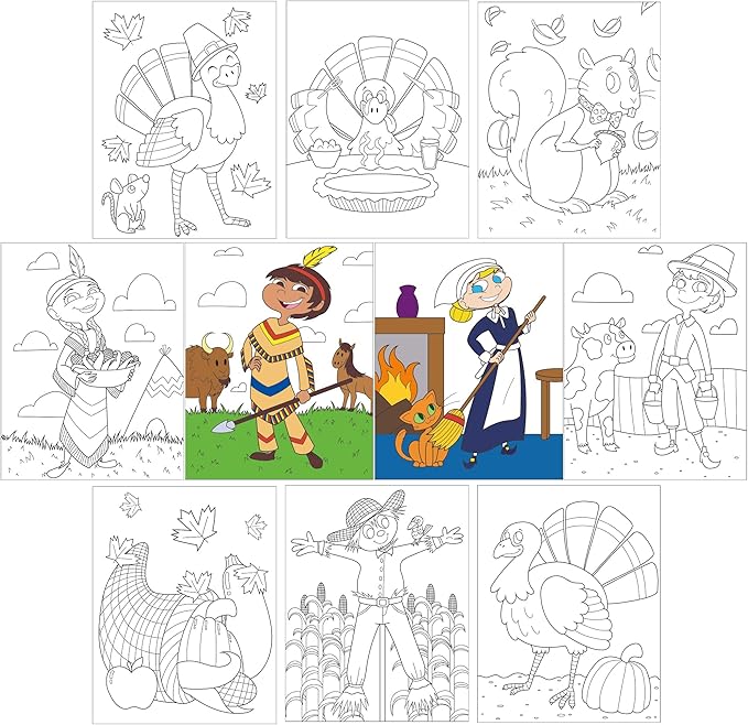 JOYIN 53 Sheets Thanksgiving Crafts Notebook with 20 Make-a-face Make A Turkey Stickers, 10 Coloring Book, 10 Scratch Cards, 5 Plain Paper and 8 Stickers Thanksgiving Party Favor Classroom Gifts