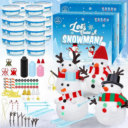 24 Pack Build a Snowman Kit, Christmas DIY Snowman Crafts for Kids Bulk, Snowman Kit Winter Decorations Indoor, Creative Kids Air Dry Clay Modeling Crafts Kit for Christmas Kids Gifts Favor Supplies