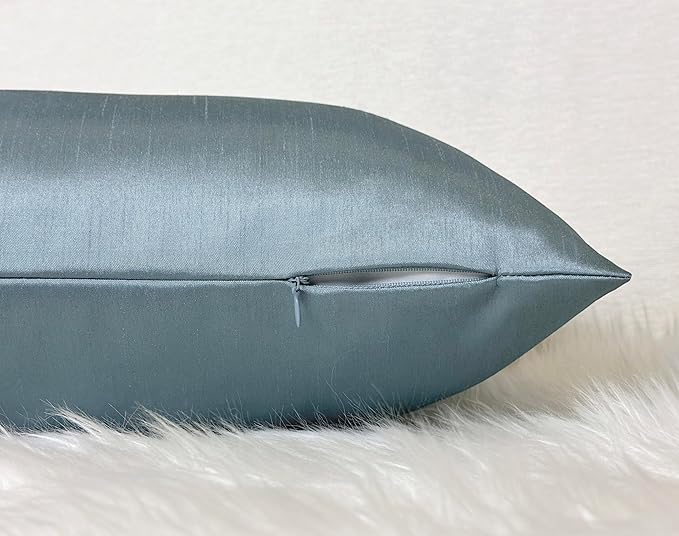 Aiking Home 12x24 Inches Faux Silk Rectangular Throw Pillow Cover, Zipper Closure, Slate (Set of 2)