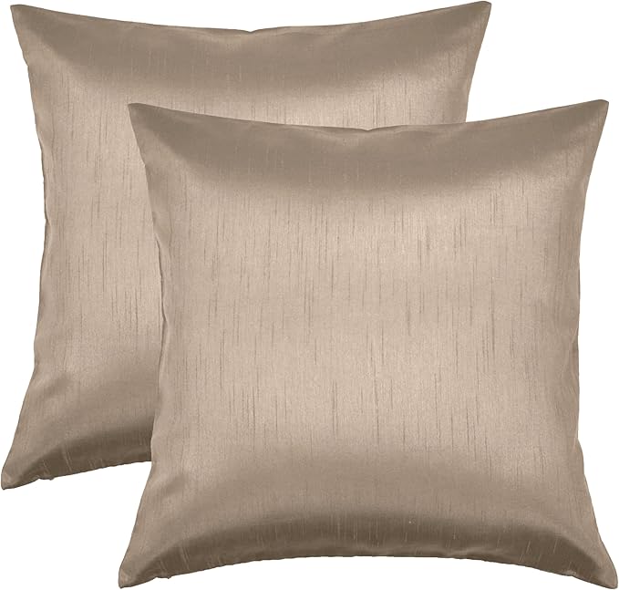 Aiking Home 24x24 Inches Faux Silk Square European Shams, Zipper Closure, Sand (Set of 2)