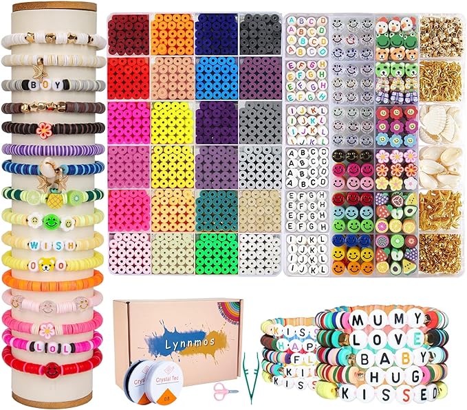 Clay Beads 7200 Pcs 2 Boxes Bracelet Making Kit - 24 Colors Polymer Clay Beads for Bracelet Making Set - Jewelry Making kit Supplies and Charms - Bracelet Making Kit for Girls Teens Kids Age 4-12…