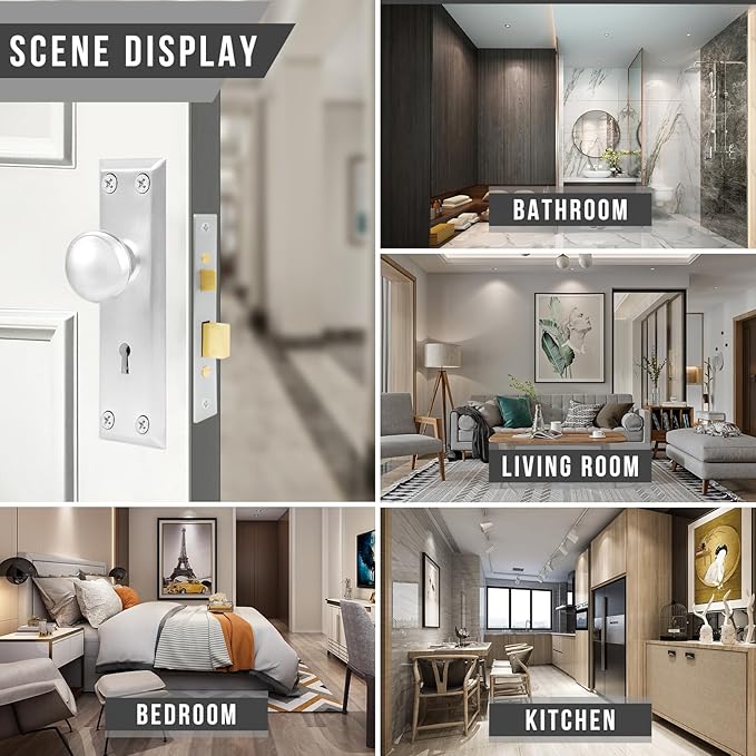 Vintage Door Knob with Lock for Interior Doors Brushed Nickel, Antique Brass 1 Pack Mortise Lock Set, Old Fashioned Bathroom & Bedroom with Skeleton Key for Old House Doors