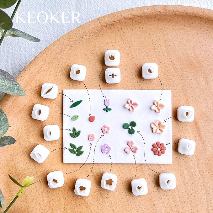 Keoker Mini Polymer Clay Cutters - 15 Shapes Mini Flower Polymer Clay Cutters for Earrings Making, Leaf Clay Earring Cutter Set, Clay Cutters for Polymer Clay Jewelry
