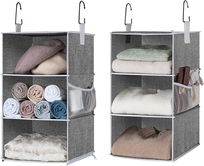 StorageWorks 6-Shelf Closet Organizers, Two 3-Shelf Separable Hanging Shelves for Closet, 12" D x 12" W x 48 ¼"H， Canvas, Gray