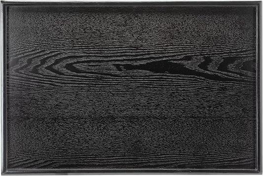 17.7 x 13 Inches Extra Large Solid Wood Serving Tray for Tea Coffee Table Snack Food Meals Serving Plate Kitchen Party Bar Breakfast Server with Raised Edges Black Wooden Decorative Ottoman Tray