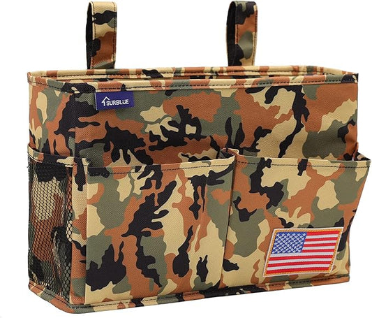 Surblue Bedside Caddy Hanging Organizer Storage Bag Pocket for Bunk, Hospital Beds, College Dorm Rooms, Baby Bed Rails, Wheelchair Side Bag, Camp Chairs, 4 Pockets and 2 Hooks (Small Desert)