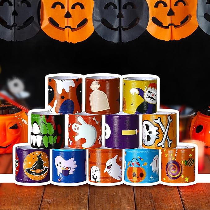 Halloween Slap Bracelet For Kids,48Pcs Halloween Party Favors, Halloween Decorations Gifts Bracelet Decorations Outdoor, Halloween Prizes Snap Bracelets Bulk Decor,Halloween Favors for Kids,Boys,Girls