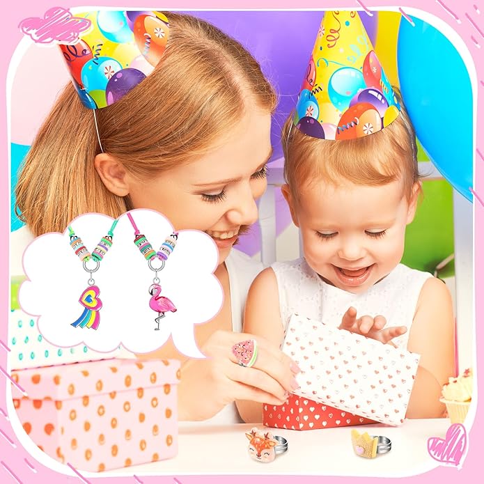 48 Pieces Girls Jewelry Set Adjustable Bracelets Necklaces and Rings Set Pretend Dress up Play Jewelry Party Favors Birthday Gifts for Little Girls Kids Toddler Child Friendship